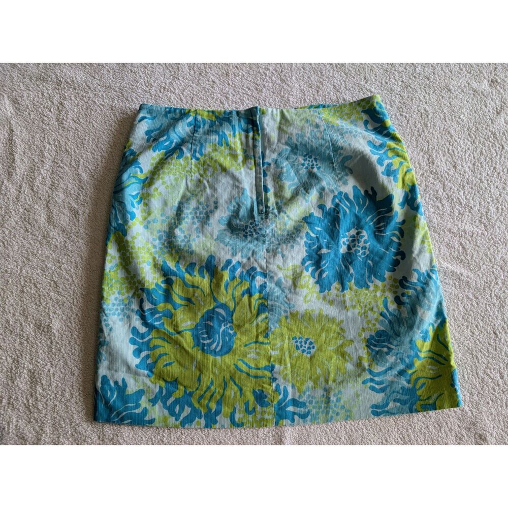 Lilly Pulitzer Floral Mini Skirt Cotton Blue Green White Lace Trim 2 - Picture 5 of 11